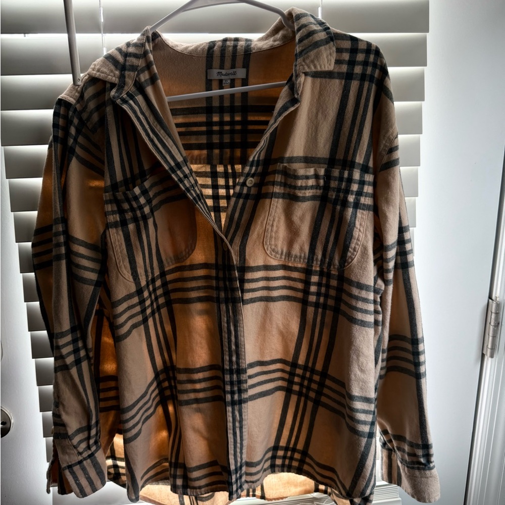 Madewell Tan and Black Plaid Shirt